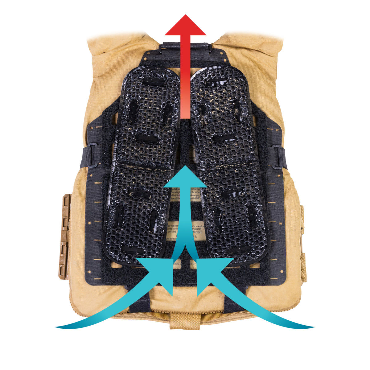 Graphic illustrating airflow paths around CATAMARAN Gen 3 and ICEVENTS® pontoons mounted on a plate bag.