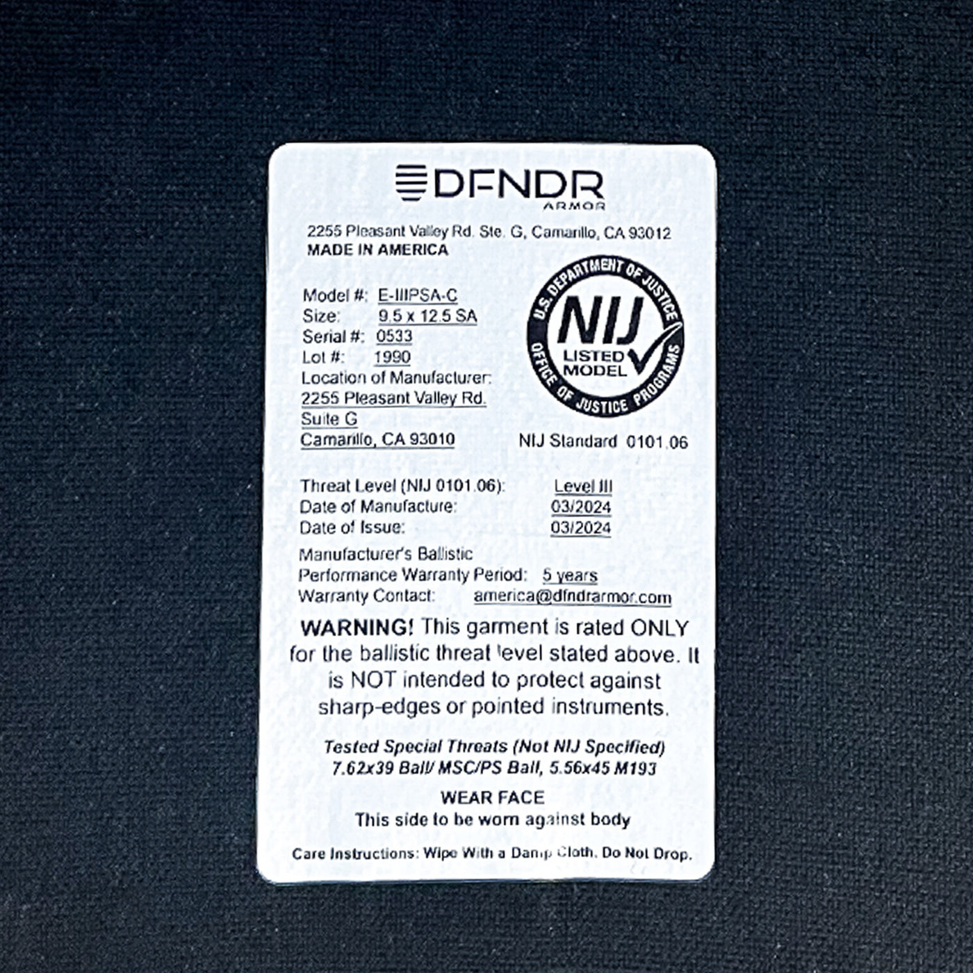 DFNDR Armor Level III Stand-Alone Rifle Rated Plates (Paar) für IcePlate EXO®