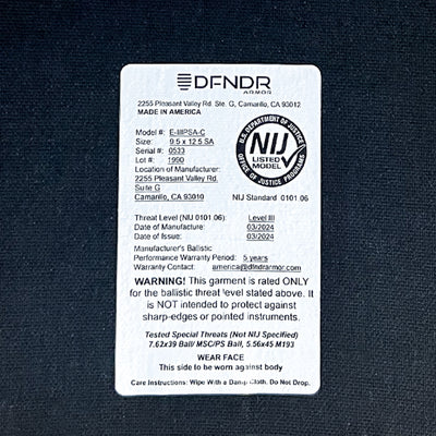 DFNDR Armor Level III+ C Stand-Alone Rifle Rated Plates (Pair) for ICEPLATE EXO®