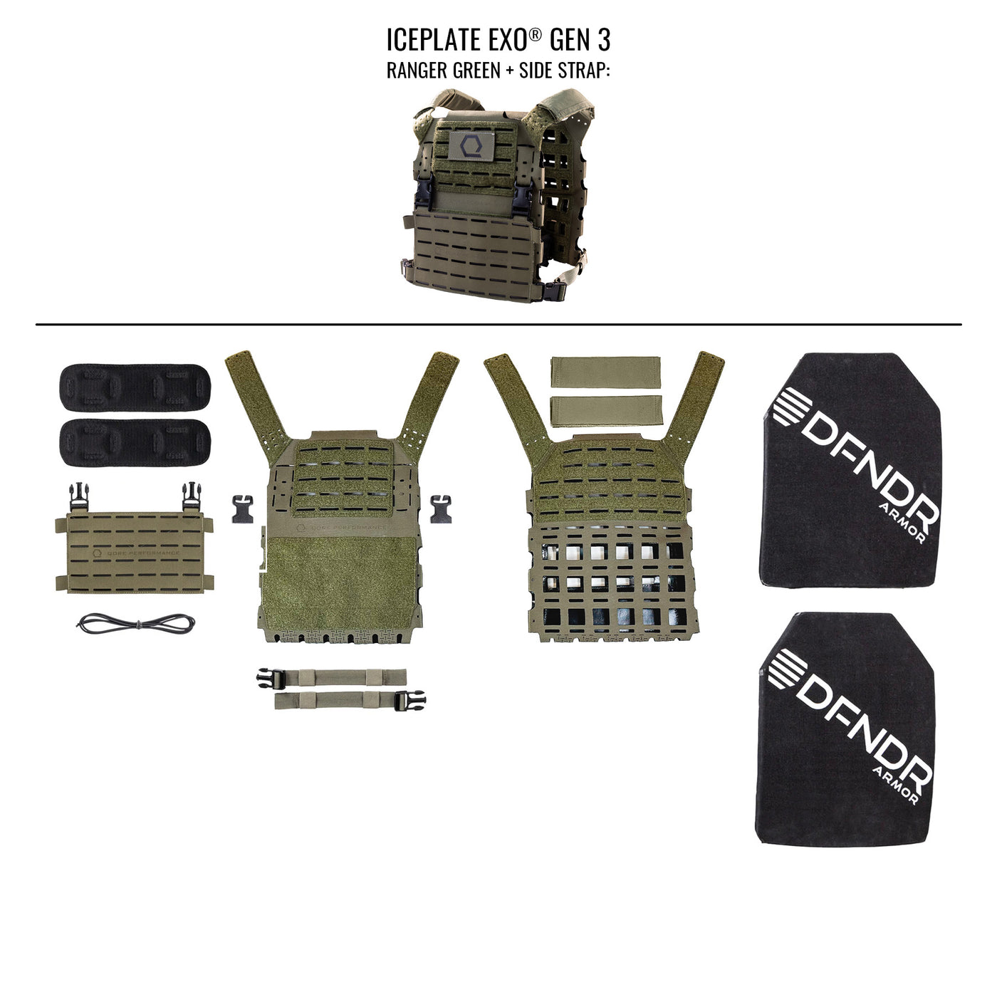 Ensemble d'armure IcePlate EXO® DFNDR de niveau IV (comprend 2 x plaques rigides pour fusil blindé DFNDR)