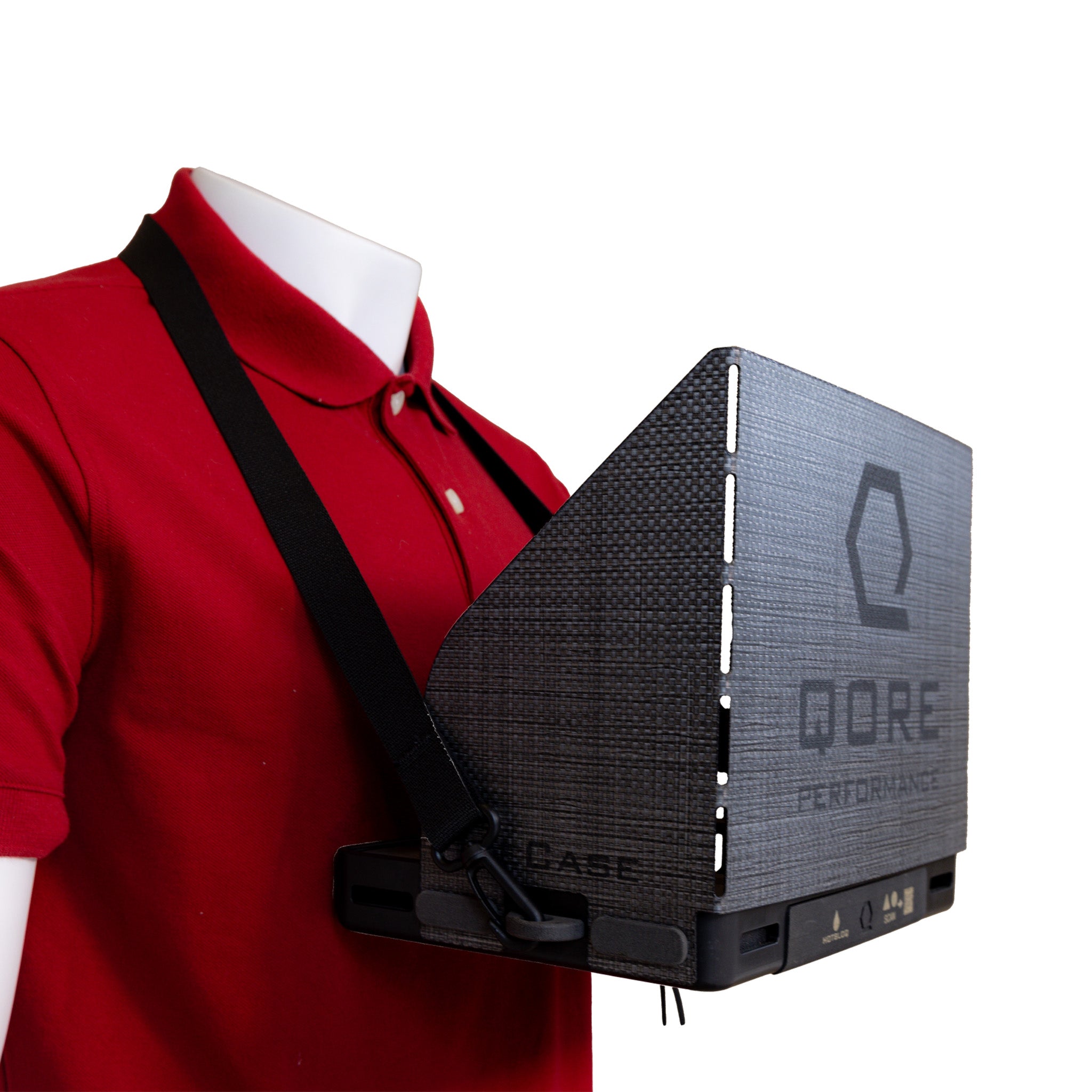 Close-up of ICECASE Neck Strap hardware showing reinforced stitching, attachment clip, and adjustable buckle for a reliable, secure connection.