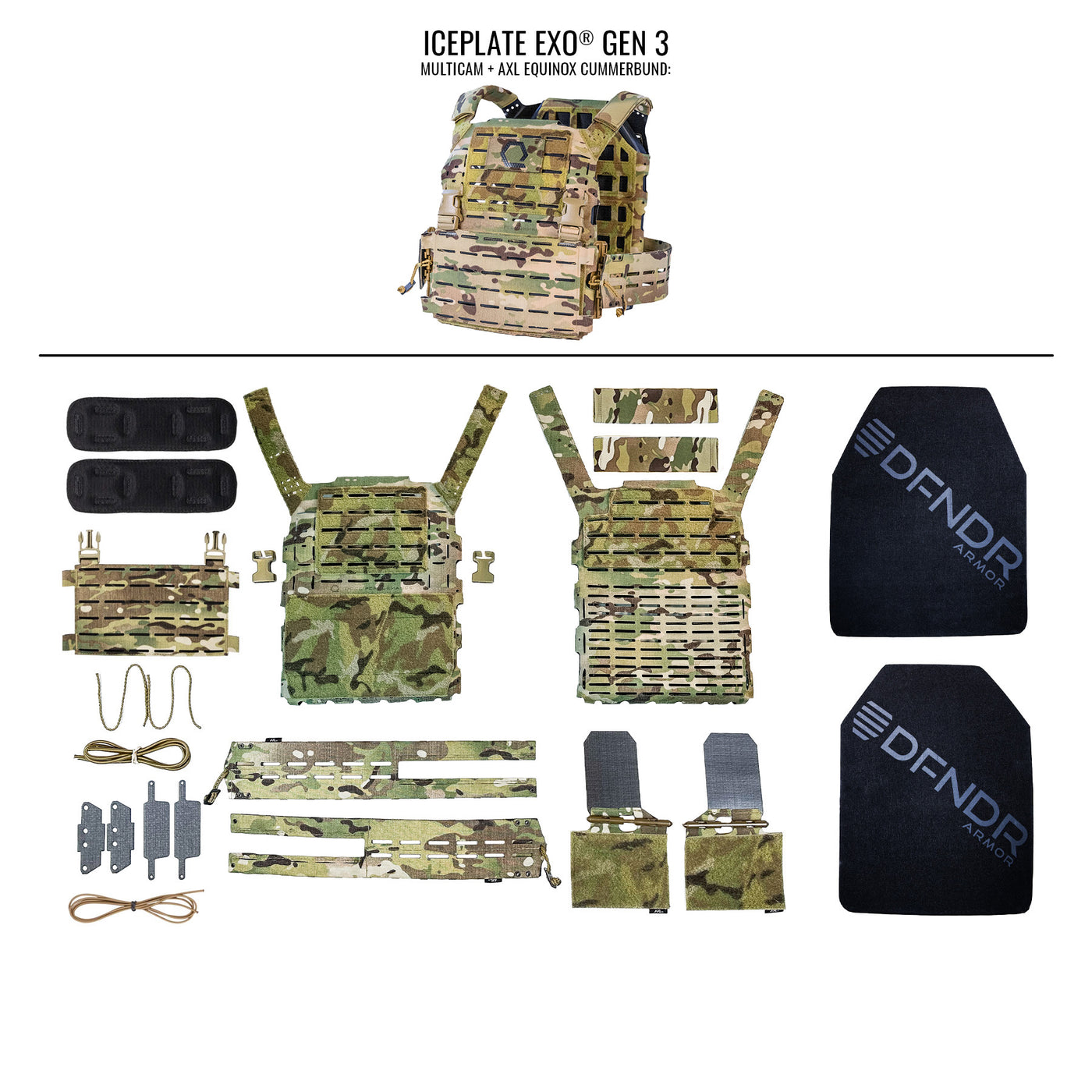 ICEPLATE EXO® Gen 3 DFNDR RF1 Elite Armor Package (Includes 2 x DFNDR Ultra Lightweight Rifle Rated Hard Plates)