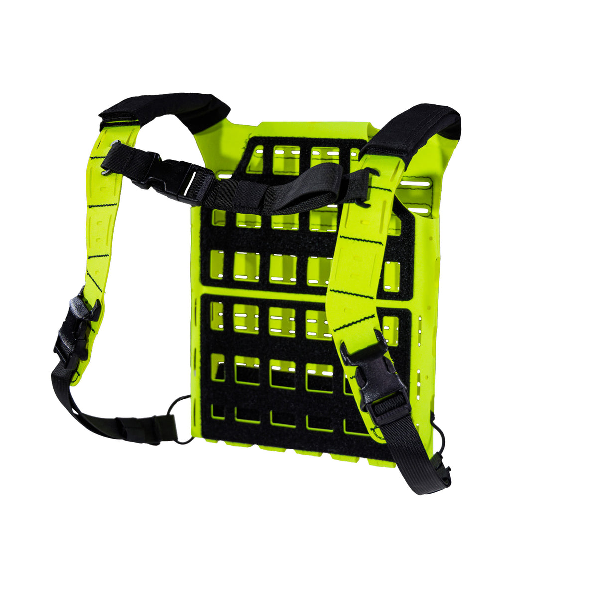 Front view of yellow and black HiVis ICEPLATE Backpack Gen 3 without ICEPLATE inserted; cooling/warming only version.