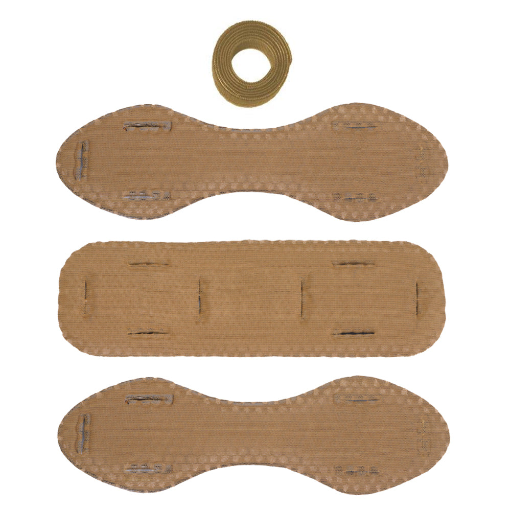 Coyote Brown ICEVENTS® Aero and Classic combo arranged to show color option, slim profile, and where pads align on the exterior of a duty belt.