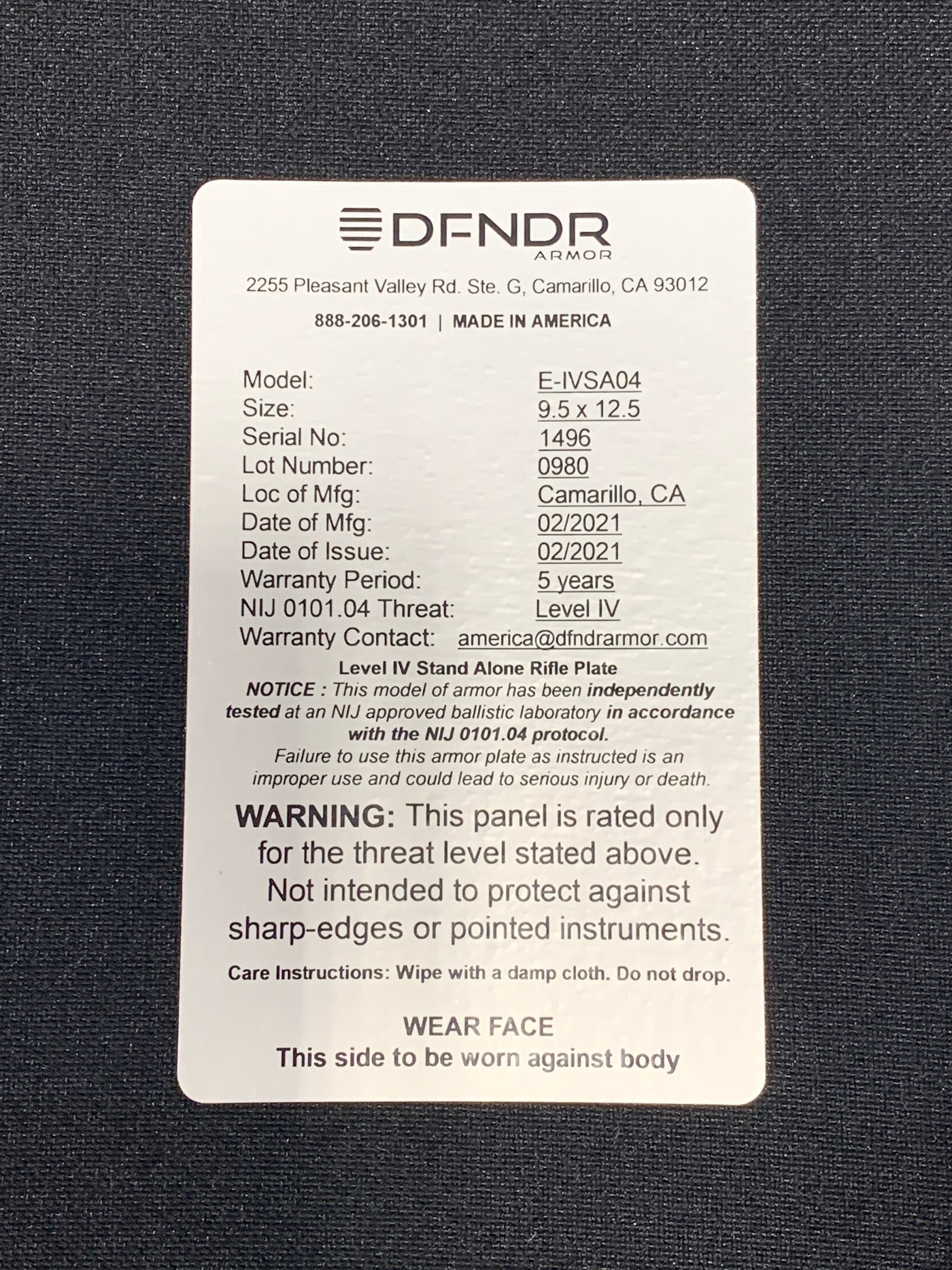 DFNDR Armor Level IV Stand-Alone-Platten (Paar) für ICEPLATE EXO® 