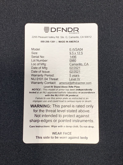 DFNDR Armor Level IV Stand-Alone-Platten (Paar) für ICEPLATE EXO® 