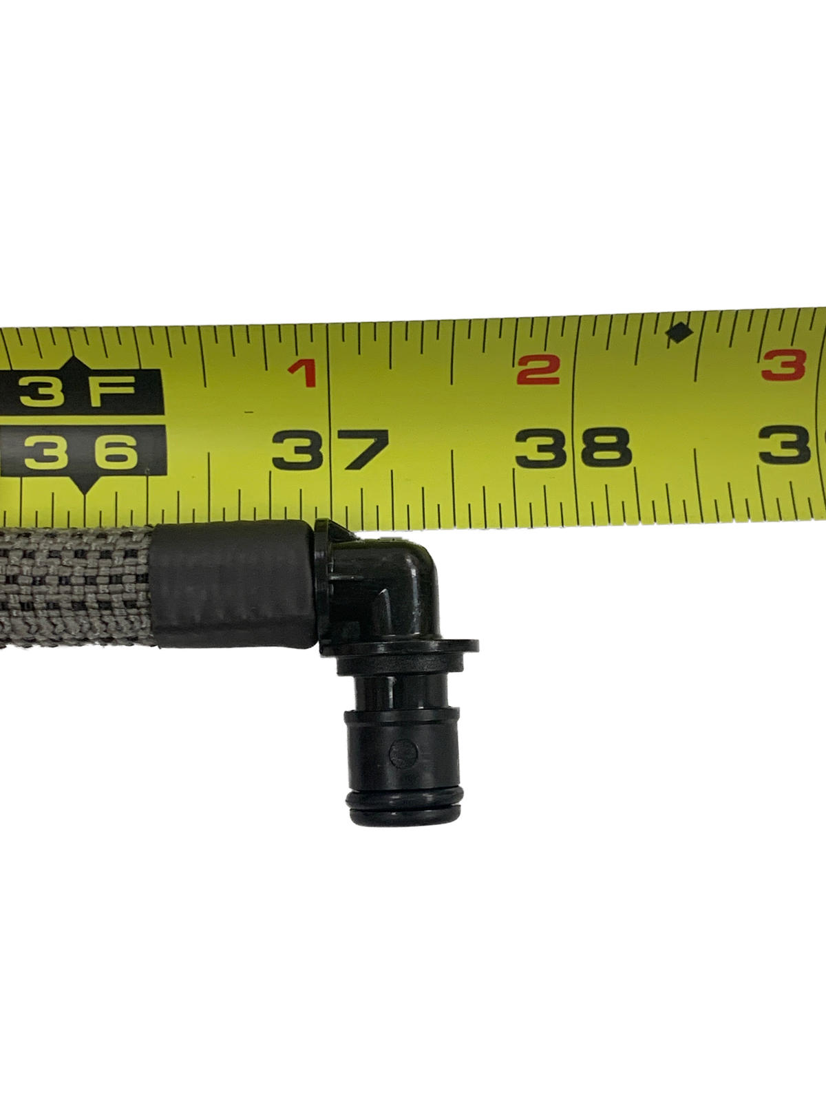 Source 90 drink tube held up to tape measure to show length at approximately 37.5 inches long.
